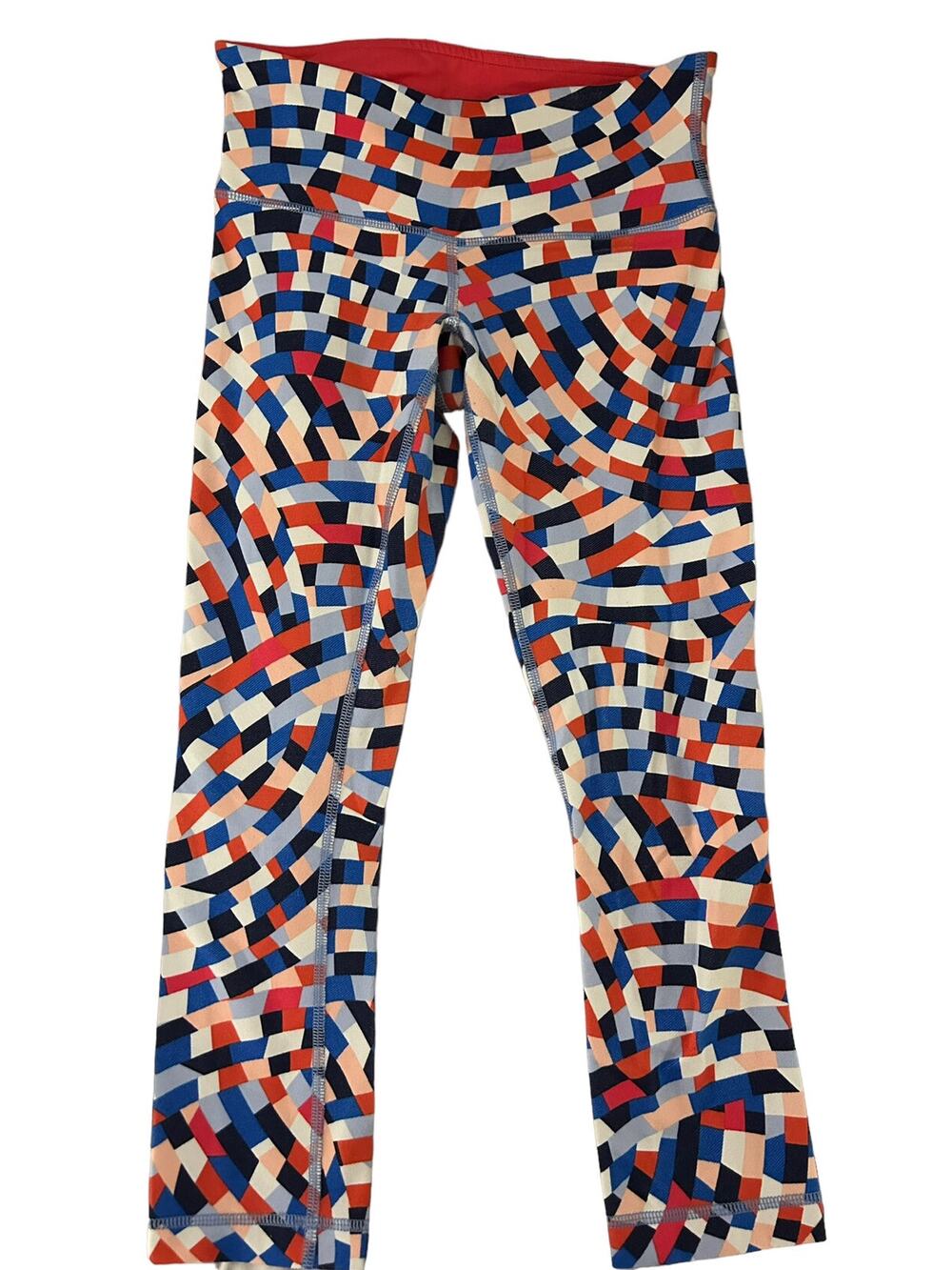 Lululemon Coral Red Blue Pants( Crop Length)